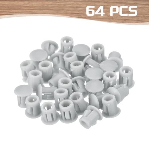 Image of MECCANIXITY 64PCS 5mm(3 /16 inch) Light Gray Plastic Hole Plugs, Flush Type Panel Hole Plugs Insert End Caps for Locking Hole Tubes Furniture Cabinet