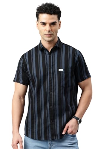 Image of Majestic Man Men Slim Fit Cotton Striped Half Sleeve Casual Shirt