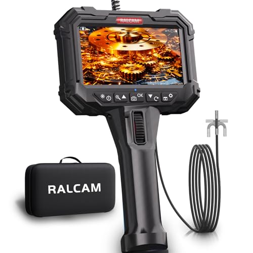 Ralcam Endoskopkamera mit Licht, Endoscope Camera mit 210° beweglichem Kopf, 5.5mm Sonde, 5" HD Bildschirm, IP67 Inspektionskamera, 1,5M Elastischer Schlangenrohr, Rohrkamera für Auto & Haus