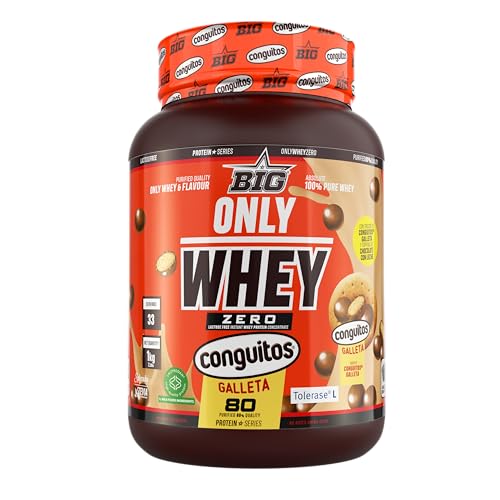 BIG - Proteinas Whey - Proteina en Polvo para Desarrollo de Masa Muscular y Recuperación - Materia Prima Premium - Whey Protein Sin Lactosa, Sin Azúcar, Sin Grumos (1Kg, Conguitos Galleta)