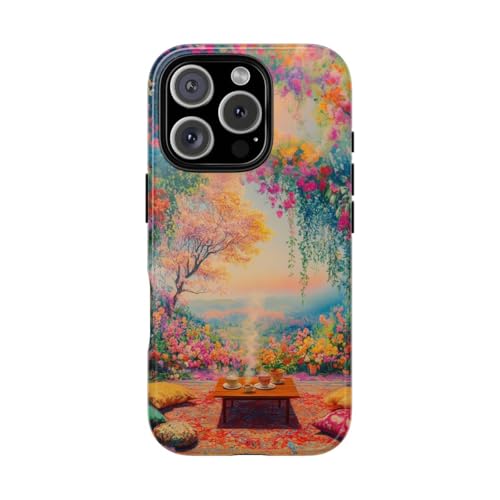 Coque iPhone 16 Pro rigide florale antichoc coque résistante et brillante multicolore