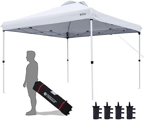 Essential Lounger 10x10 Pop Up Canopy Po Pup Tent, 10 by 10 Feet Sun Shade Easy Up Canopy Tent with Roller Bag,4 Sandbags and 8 Stakes, Height Adjustable Heavy Duty Rain Awning Canopy - White