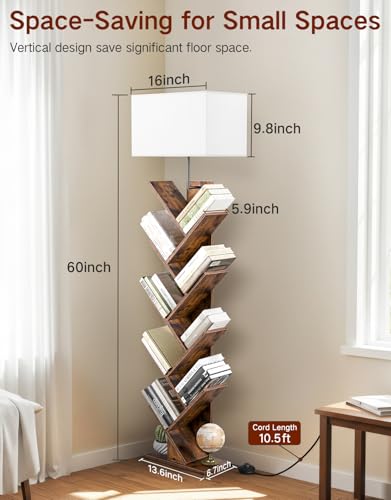 9 Tier Tree Bookshelf with Light, Remote & Timer, Modern Tall Floor Standing Book Shelf, Narrow Wood Bookcase, Small Book Organizer Shelves for Living Room, Bedroom, Office - Image 4