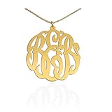 monogram necklace gold 1 25 inch handcrafted designer 24k gold plated sterling silver personalized initial necklace made in usa