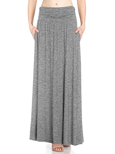 Fashion California Womens 1 Pack High Waist Shirring Maxi Skirt with Side Pockets (Large, Heather Grey)