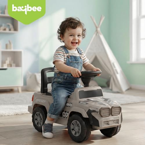Image of Baybee Nitro Ride on Cars for Kids | Portable Ride on Jeep with High Backrest & Toy Storage | Baby Push Ride ons Toys Car with Music & LED Light | Outdoor Kids Cars for 1 to 3 Years Boy Girl (Desert)