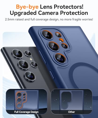 Image of CANSHN Designed for Samsung Galaxy S22 Ultra Case [Full Camera Protection] [Compatible with MagSafe] Translucent Matte Shockproof Protective Phone Cover 6.8 Inch - Deep Blue