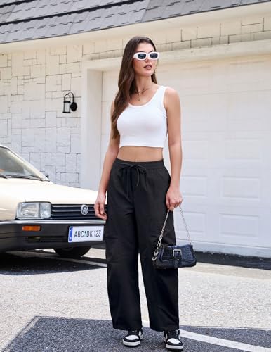 Women's Barrel Parachute Pants 2025 - High Waist Wide Leg Cargo Casual Drawstring Lightweight Hiking Trousers4