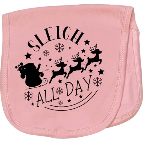 inktastic Christmas, Sleigh All Day, Santa Claus, Reindeer, Typography Baby Burp Cloth Pink 46b0d