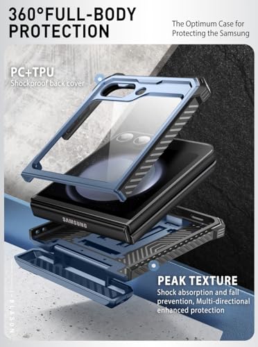 Image of i-Blason for Samsung Galaxy Z Flip 6 Case with Stand, [Built-in Screen Protector] [Hinge Protection] [Belt-Clip], Full-Body Military Protection Phone Case for Samsung Z Flip 6 (DarkBlue)
