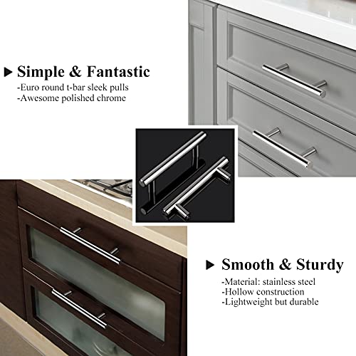 Image of Probrico 15 Pack | 3-3 /4 Inch Polished Chrome Cabinet Pulls, 6 Inches Total Length, Stainless Steel Kitchen Cabinet Hardware, Chrome Drawer Pulls