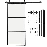 HOMCOM Puerta Corredera con Herrajes 91,2 cm Puerta Corredera de Cristal con Mecanismo Cierre Suave para Baño Salón Sala de Estar Cocina Negro