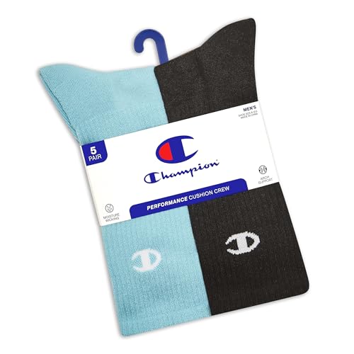 Image of Champion Men's Cushioned Crew Socks 5-Pack - Moisture-Wicking Athletic Crew Socks with Arch Support (Sizes 6-12)