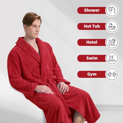 Image of PJGGZ Men's Shawl Collar Bathrobe, Soft Long Towel Robe for Men - Super Absorbent Quick Dry yet Warm