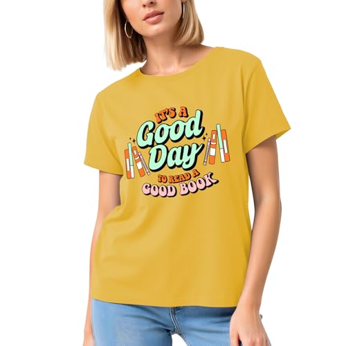 Image of It's a Good Day to Read a Good Book Shirt Women-Cute Librarian Read Short Sleeve Book Lovers Tee Tops