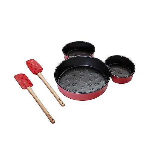 Prestige Disney Bake with Mickey Mouse Lot de 2 moules à gâteau en forme de tête de Mickey et spatule en silicone