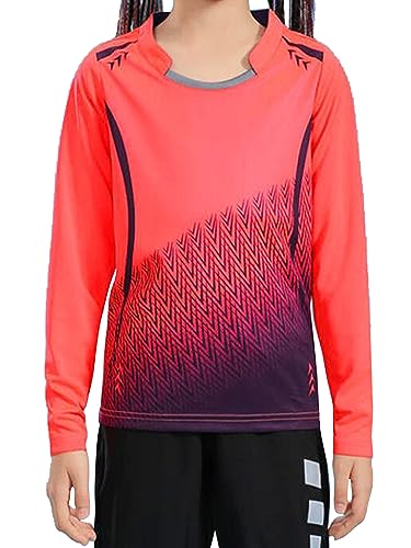 Mufeng Kids Boys Long Sleeve Contrast Color Soccer Goalie T-Shirt Stylish Print Football Goalkeeper Training Sports Top Orange 11-12 Years