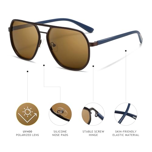 Image of SUNGAIT Polygon Aviator Sunglasses for Men Polarized Trendy Square Sun Glasses Retro Pilot Shades UV Protection