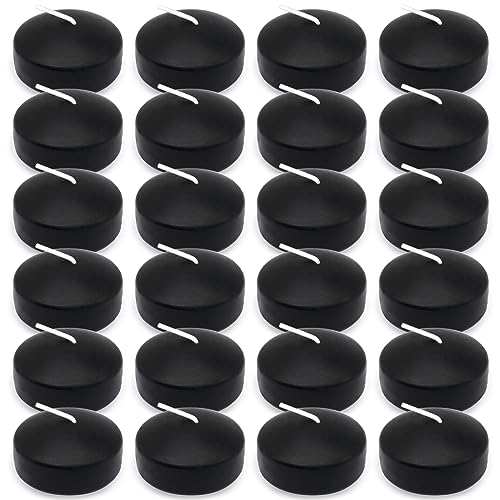 6 Hour Black Floating Candles Unscented Small 2 Inch Dripless Pool Water Wax Candles for Cylinder Vase Centerpiece at Wedding Party Pool Holiday Halloween 24 Packs