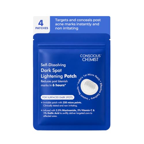 Image of Conscious Chemist Self Dissolving Dark Spot Lightening Microneedle Patches (Pack of 4 Patches) | Painless & Effective Patch with Niacinamide, Gallic Acid & Vitamin C | Fades Dark Spots, Evens Skin Tone & Boosts Radiance | Visible Results in 6 Hours