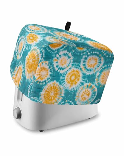 Teal Orange Tie-Dye Toaster Cover 2 Slice, Ethnic Modern Abstract Watercolor Dustproof Bread Machine Oven Cover with Storage Pockets, Fits Most Kitchen Toasters Protector