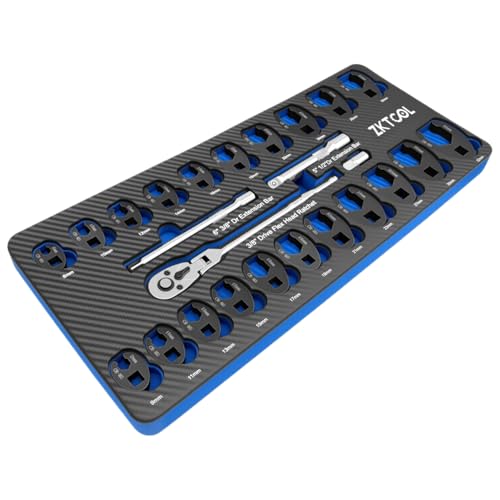 ZKTOOL クローフットレンチ フレアナットレンチセット 25点組 メートル製 ブレーキパイプ用メガネレンチ 8-32mm 3/8インチ 1/2インチ差込角 ラチェット用エクステンションバー
