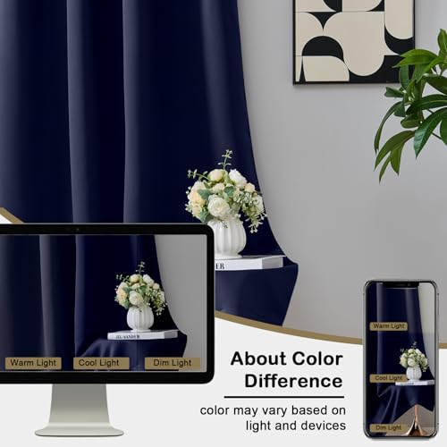 Image of Extra Long 10 FT Blackout Curtains for Patio 120 Inches Long 2 Panels Set, Solid Thermal Insulated Energy Saving Rod Pocket Window Treatment Curtains Blackout Drapes, W50xL120, Navy Blue