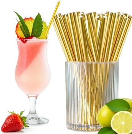 TAVOLTA Gold Straws Disposable Biodegradable Eco Drinking Paper Straws for Bachelorette Parties Weddings Cocktails Decor Stylish Party Cake Pop Sticks for Birthday Holiday Anniversary New Year x50