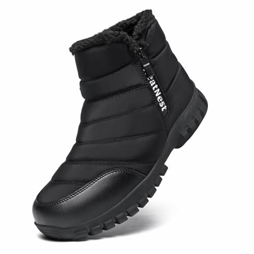 Hanani Men's Winter Snow Boots Faux Fur Lining Waterproof Anti Slip with Side Zippers Warm Boots Outdoor Lightweight Walking Snow Boots for Men