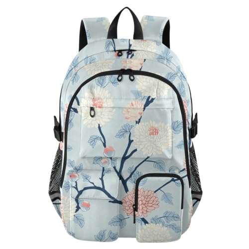 Mochila para laptop espaciosa de 17.5 pulgadas que alivia el dolor de espalda con diseño floral azul