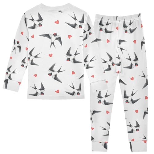 Pajama Sets Long Sleeve Birds and Hearts Pattern Soft Comfy Sleepwear 2 Piece PJS 3-8T3