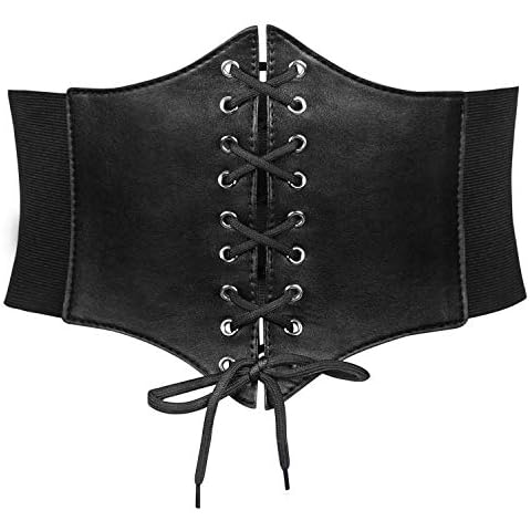 JASGOOD Women’s Elastic Costume Waist Belt Lace-up Tied Waspie Corset Belts for Women, Black,Fits Waist 27-30 Inches Cover