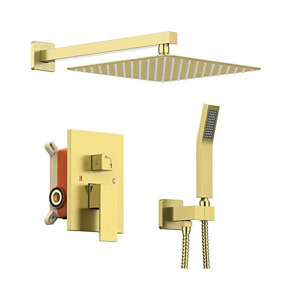 KOJOX Shower System with High Pressure Rain Shower Head, Handheld Shower head, Shower Combo Set Wall Mounted Shower Faucet Rough-in Valve and Trim Kit