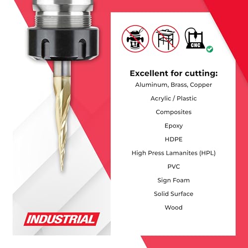 Image of Amana Tool Up Cut Spiral CNC Router Bits for 2D /3D Carving, ZrN Coated, 46280-S, 6.2 Deg Tapered Angle Ball Tip x 1 /32 D x 1 /64 R x 1 x 1 /4 Shk x 3 Fl