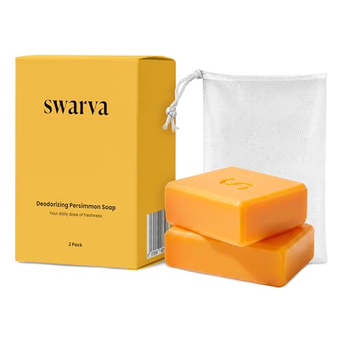 Swarva Japanese Persimmon Cleanser Bar 2 Pack Bundle for Body Odor Solution for Old People Smell - Natural Ingredient Body Bars Organic Formula Skin Care Cleansing Hygiene 1 oz