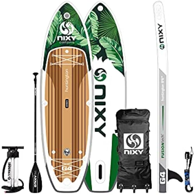 NIXY Huntington Inflatable Stand Up Paddle Board- Premium Compact SUP, Durable & Lightweight 9′6″ x 32″ x 6″ iSUP, Travel Bag, Carbon Hybrid Paddle, Hand Pump, Leash