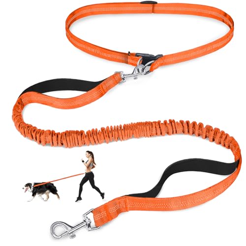 Hands Free Dog Leash, Adjustable Waist Leash for Dog Walking, Dual Bungee 4.2-6.7 Feet Long with Reflective Stitches for Walking Hiking Running, Fits 26"- 43" Inch Waist, Orange - image 8