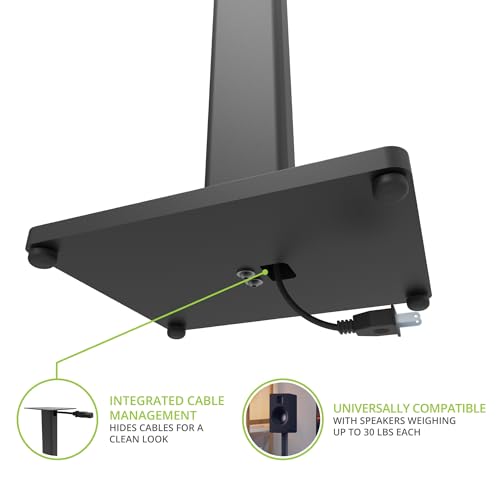 Kanto ST34 34” Universal Floor Speaker Stands for Bookshelf Speakers up to 30 lbs - Improved Sound - Hidden Cable Management - Timeless Design, Black Steel w/Black MDF Base - Pair - image 5