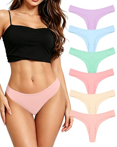 Desanlapi String Tanga Femme Coton Lot de 6, sous-vêtements Femme Sexy Chic, Culotte Taille Basse Stretch Confortable, Sport Women Thong Underwear Hipster...