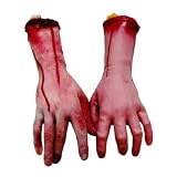 Hcirjhie Halloween Fake Human Arm， Plastic Hands Bloody Dead Body Parts Haunted House Halloween Decorations,Scary Fake Bloody Broken Severed Hand Body Prank Party Props 2Pieces (1 Pair Hands
