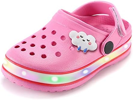 VIYEAR Kid's Boy's Girl's Cute LED Garden Shoes Indoor and Outdoor Sandals Clog Children Beach Slipper Pink 33