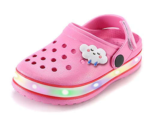 Viyear Kid's Boy's Girl's Cute Led Garden Shoes Indoor And Outdoor Sandals Clog Children Beach Slipper Pink 33 #TOP1
