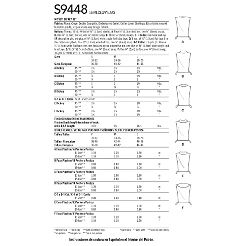 Simplicity Sewing Pattern S9448 Misses' Dickey Set, weiß, S, M, L - Image 2