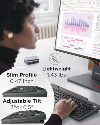 Image of Lenovo 800 Self-Charging Bluetooth Keyboard, Uses Ambient Light for Charging, Bluetooth 5.1, Supports 3 Devices, Battery Free, Wireless, Grey