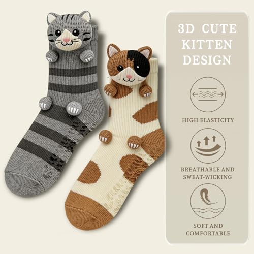 Image of 3D Knit Animal Socks,Cute Hug Hug Socks with Funny Animal Design,Non-Slip Animal Feet Socks for Women Gifts