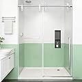 Frameless Shower Door, 44-48" W x 76" H 5/16" 8mm Glass Sliding Shower Doors with Explosion-Proof Film, Shower Doors for Walk in Shower with Tempered Glass Stainless Steel Hardware, Brushed Nickel