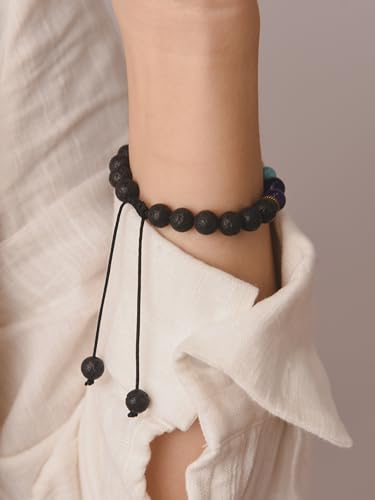 MINACHI Natural Stone Beads Bracelets for Women Men, 7 Chakra Yoga Meditation Jewelry, Aromatherapy Essential Oil Diffuser Bracelets Bangle - Image 5