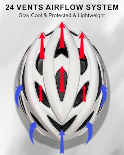Image of KINGBIKE Bike Helmet with USB Rechargeable Light & Replacement Pads & Visor (Beige Black, M(52-56CM))