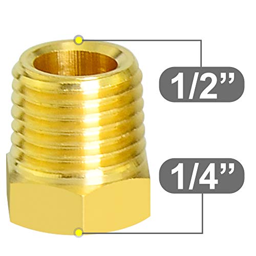 Gasher 15PCS Brass Pipe Fitting, Hex Bushing, Reducer Adapter, Reducing Hex Nipple 1/2 Inch NPT x 1/4 Inch NPT