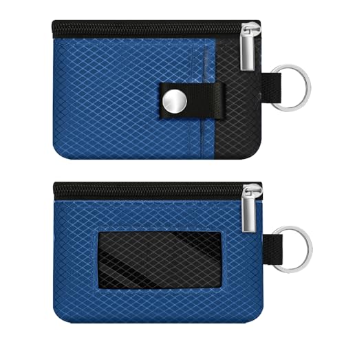 Image of Minimalist RFID Blocking Small Wallet with ID Window,WaterResistant Zip Id Case Wallet with Lanyard Keychain for Cards,Cash,Travel,Women,Men (Electric Blue /Black)